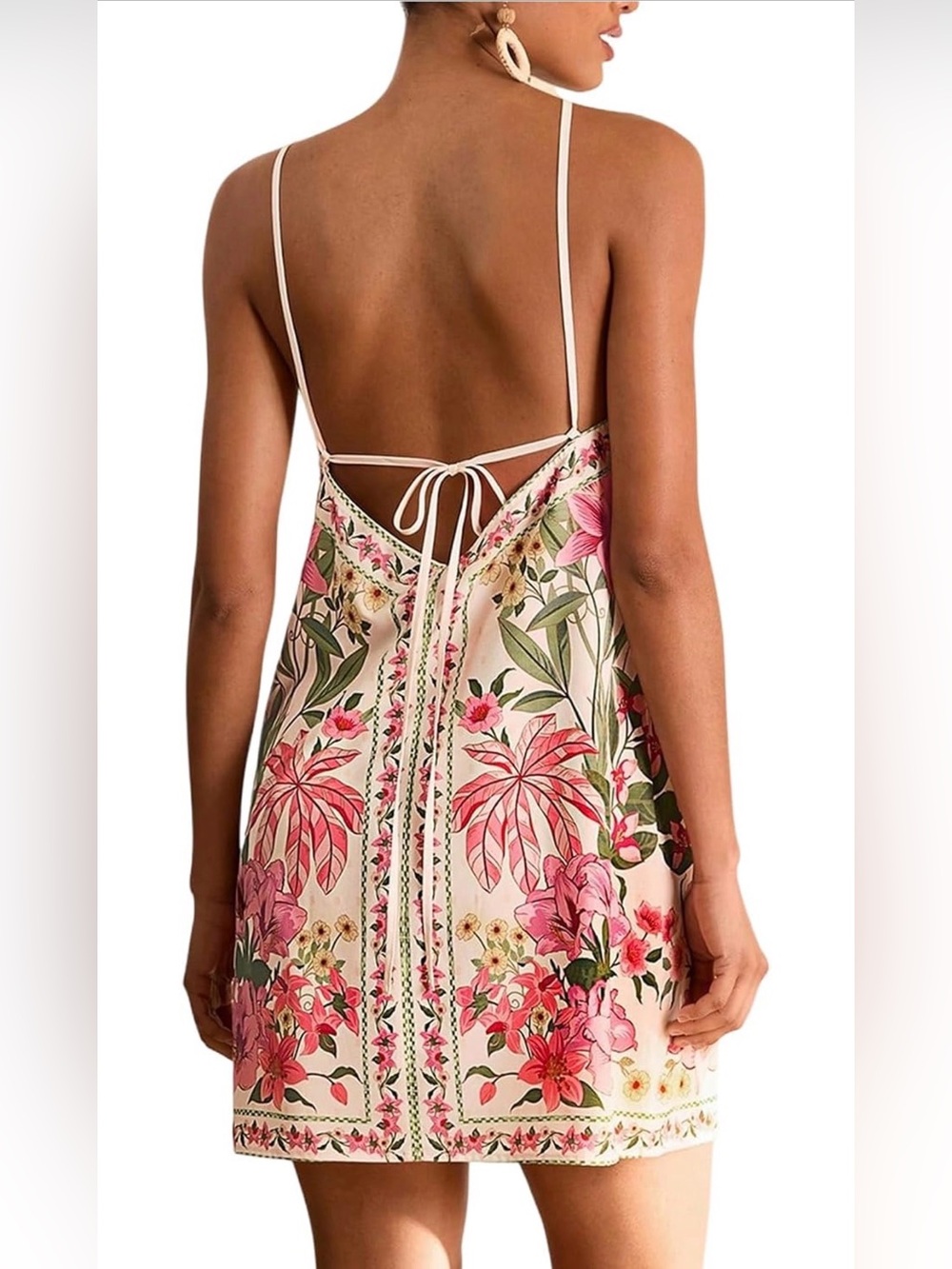 Floral Back-Tie Slip Dress in Blush Pink